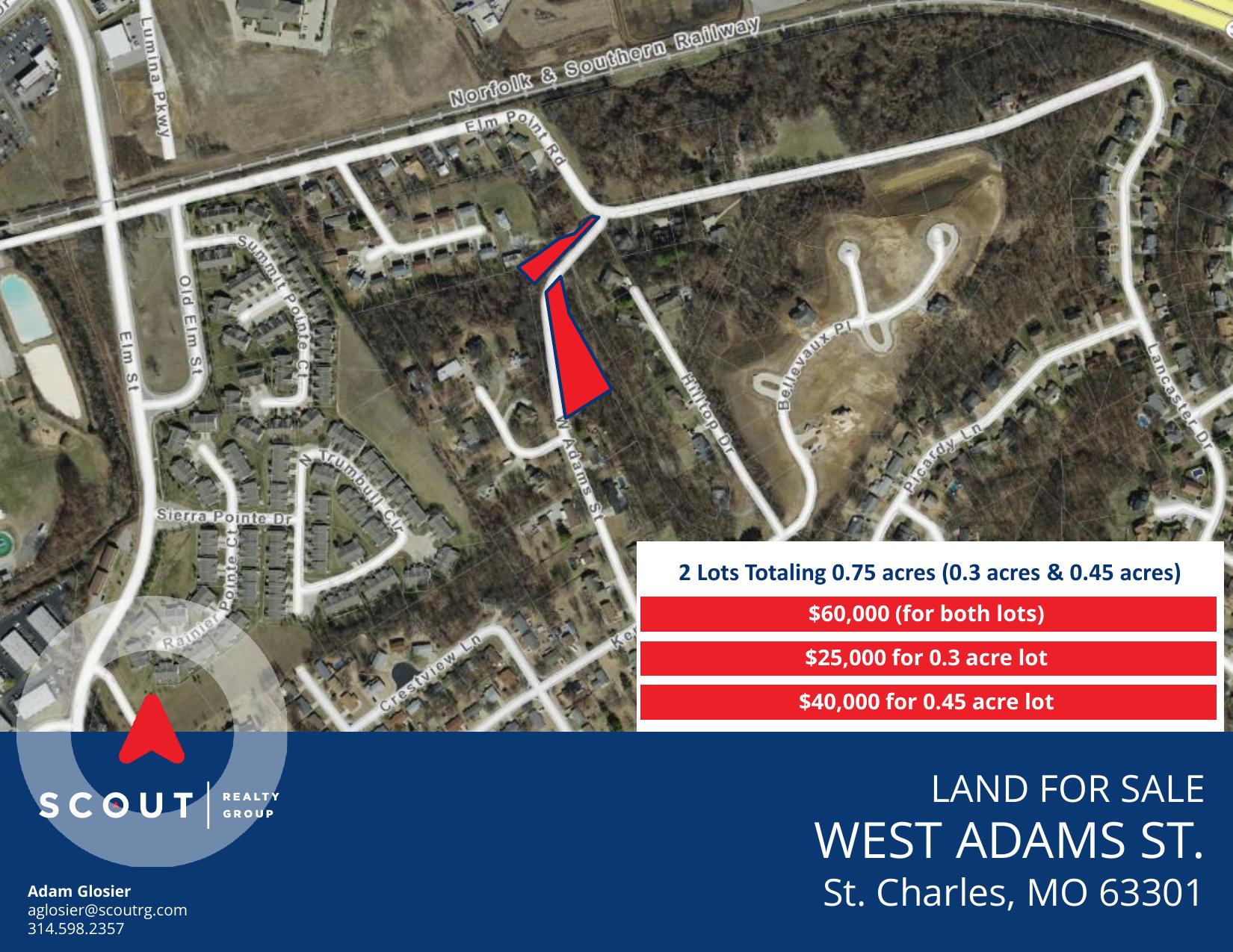 West Adams St. land for sale — aerial, St. Charles, MO